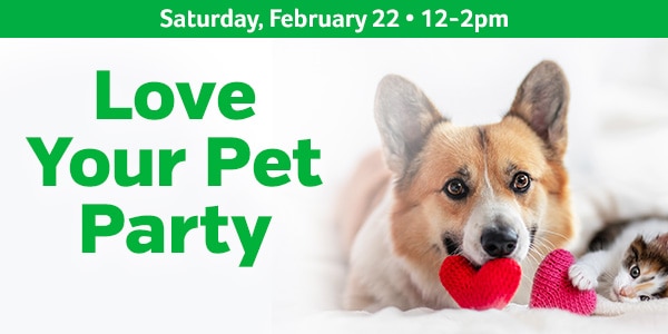 Love Your Pet Party. February 22. 12 – 2 pm