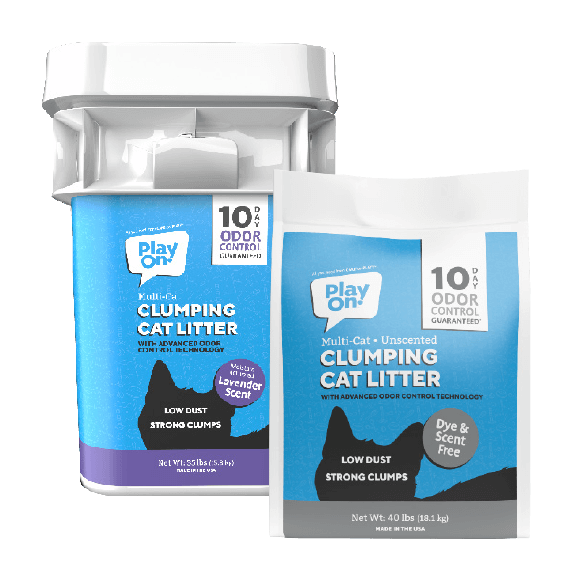 Play On 35 lb. pail & 40 lb. bag clay clumping cat litter